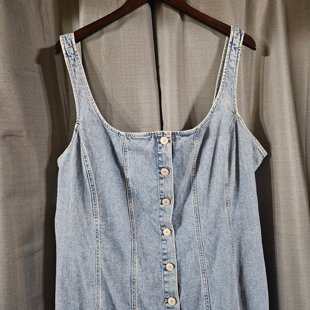 Gap Denim Seamed Button Front Maxiβ Dress Womens XL Sleeveless Square Neck